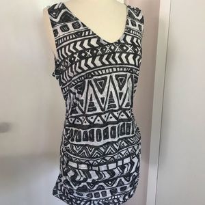 INC Black and White Pattern Tank Top